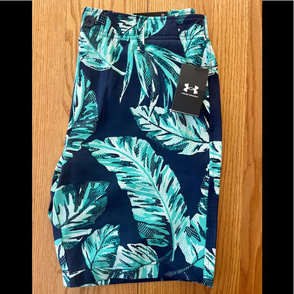 Mens Size 34 Under Armour UA Drive Printed Golf Shorts Academy/Cerulean-408 NWTs